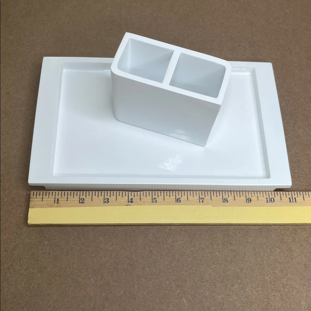 Vanity Tray and Matching Brush Holder White Kassatex